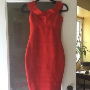 Red body con dress